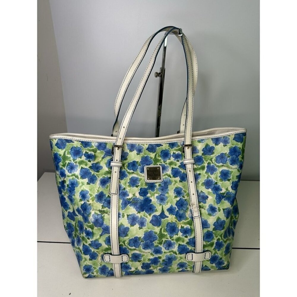 Dooney & Bourke Blue White Floral Tote Bag Canvas Red Lined